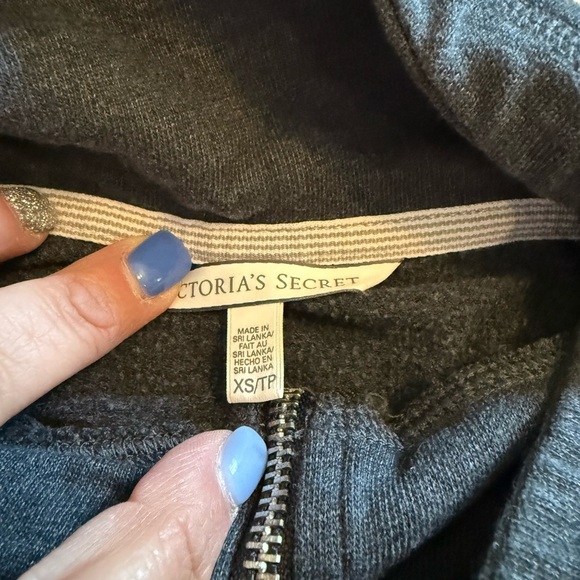 Victoria's Secret Black Half-Zip Sweatshirt with White Stripes - Picture 3 of 4